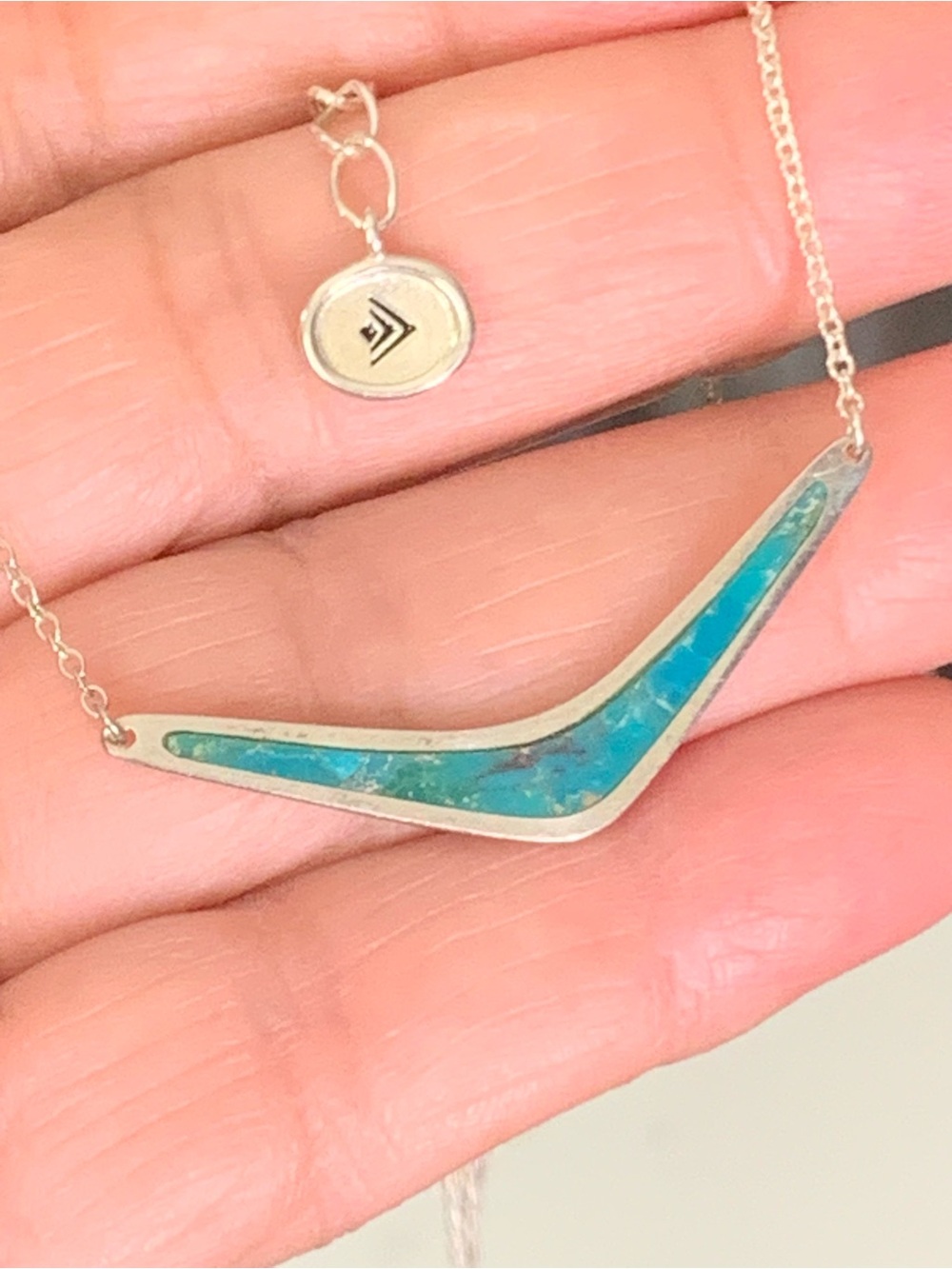 Silpada Reversible Boomerang Compressed Turquoise Necklace 925 Sterling Silver